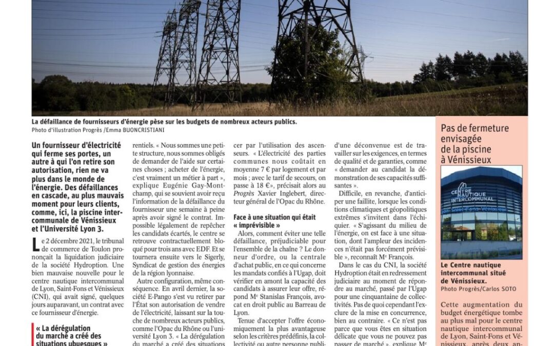 Intervention pour Le Progrès – hausse du prix de l’énergie pour les collectivités